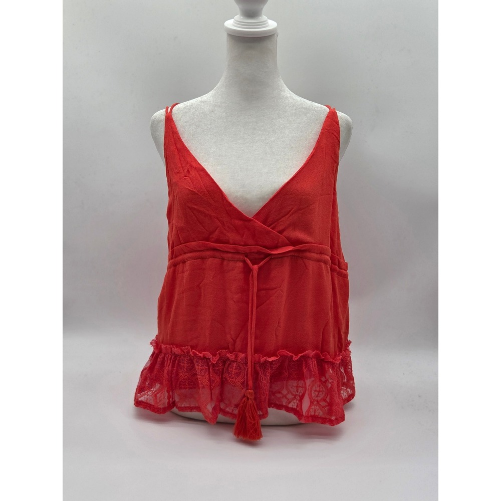 Honey Punch Medium Red Rayon Lace Hem Strappy Babydoll Tank Top 101-596